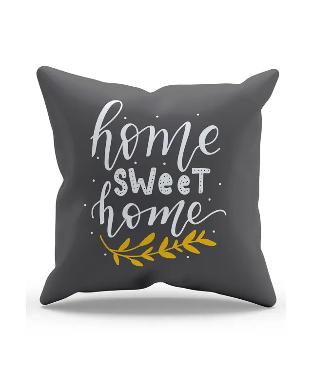 Çift Tarafı Baskılı Gri Sweet Home Yazı Desenli Süet Kırlent Kılıfı - PL1103