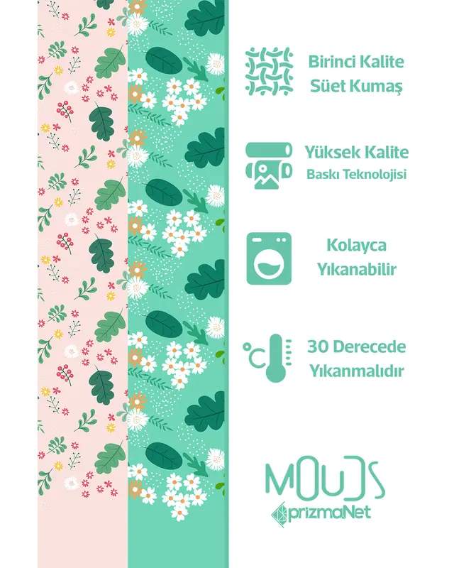 Green Pink Leaf Patterned Suede Living Room Decorative Curtain Pencil Pleat Body - Set of 2 Panels - PRD-1035 - 6