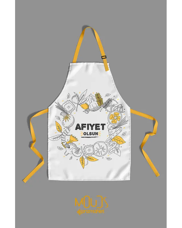 Suede Textured Fabric Yellow Jurisprudence Patterned Kitchen Apron, Chef Apron, Waiter Apron, Restaurant Apron - MTF-67 - 3