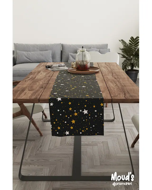 Black Star Pattern Printed Suede Table Runner - 3