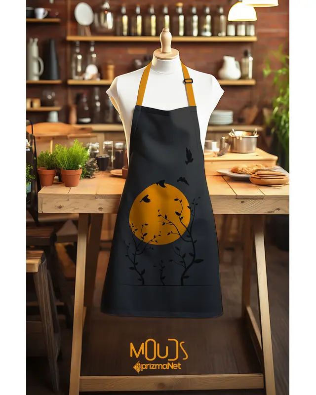 Süet Dokulu Kumaş Japanese Sun 2 Desenli Mutfak Önlüğü, Aşçı Önlüğü, Garson Önlüğü, Restoran Önlük