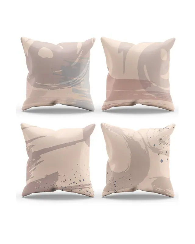 Double-Sided Printed Brown Brush Pattern Set of 4 Coordinated Suede Cushion Cover