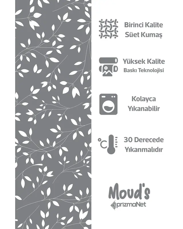 Grey Tree Dalları Pattern Printed Suede Table Runner - 3
