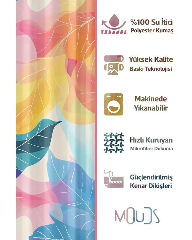 Shower Curtain, Colorful Leaves Patterned Shower Curtain, Bathtub Curtain, Rings Included 175x200cm - BP-09 - 2