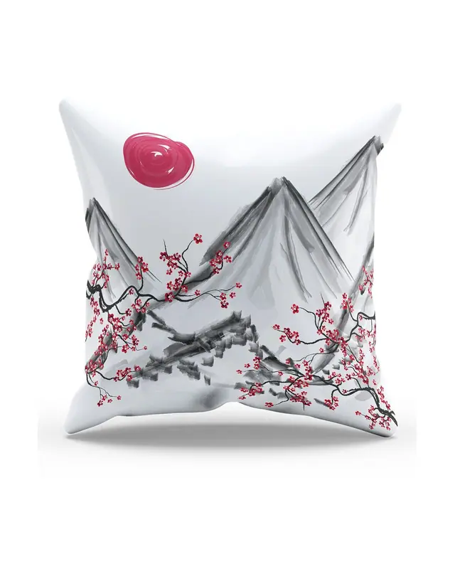 Çift Tarafı Baskılı Blossom Japan - 3 Desenli Süet Kırlent Kılıfı