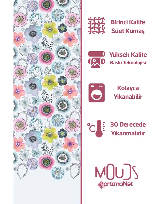 Water Blossom Patterned Suede Living Room Decorative Curtain Printed Pencil Pleat - Single Panel - PRD-1104-TK - 5