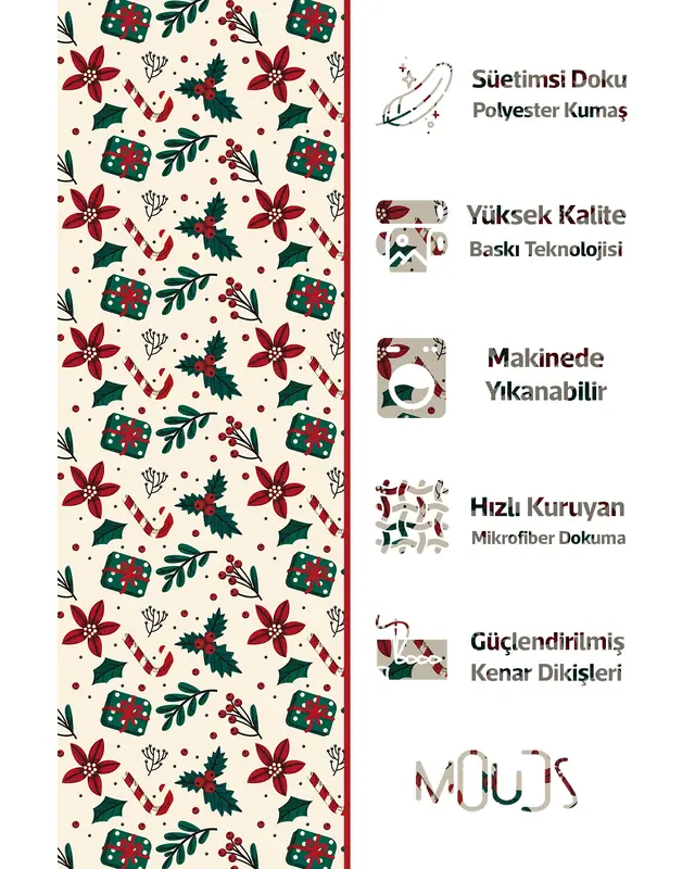 Cream Kokina Flower Christmas Patterned Kitchen Apron, Chef Apron, Waiter Cover, Restaurant Apron - MTF-76 - 3