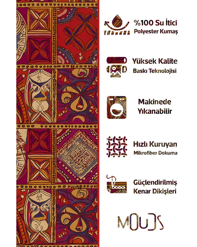 Shower Curtain, Red Authentic Patterned Shower Curtain, Bathtub Curtain, Rings Included 175x200cm - BP-06 - 2