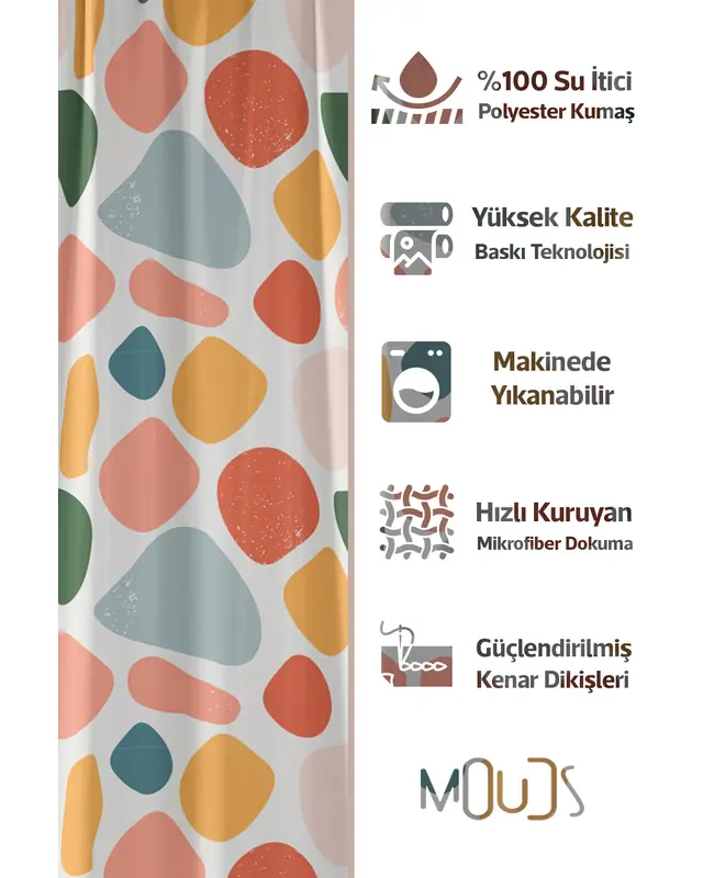 Shower Curtain, Colorful Oval 2 Pattern Shower Curtain, Bathtub Curtain, Rings Included 175x200cm - BP-29 - 2