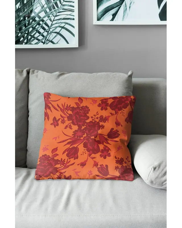 Burgundy-4 Pattern Double-Sided Printed Suede Cushion Cover - 3