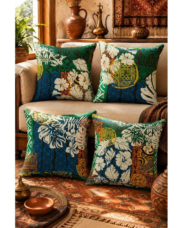 Çift Tarafı Baskılı Ethnic Pattern Desenli 4'lü Kombin Süet Kırlent Kılıfı