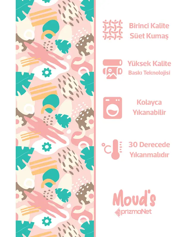 Pastel Floral and Leaf Pattern Printed Suede Table Runner - 3