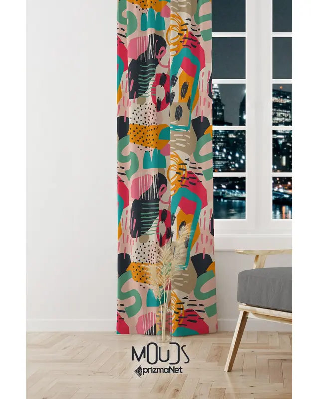 Artboard 1 Patterned Decorative Curtain Teen Room Living Room Digital Printed Suede Pencil Pleat - Single Panel - PRD-2016-TK - 2