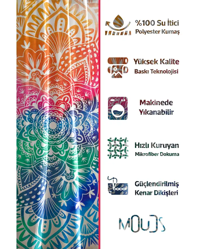 Shower Curtain, Mandala Patterned Shower Curtain, Bathtub Curtain, Rings Included 175x200cm - BP-27 - 2