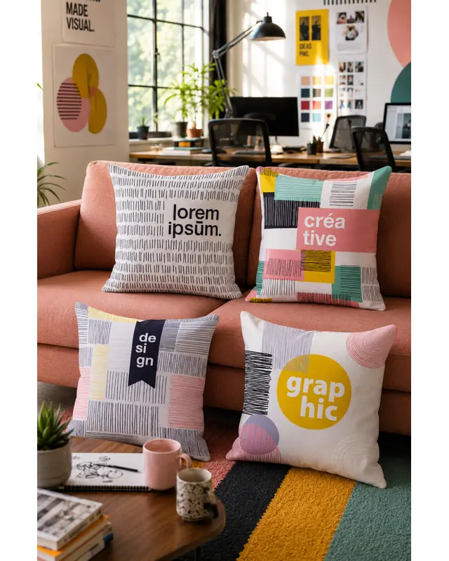 Double-Sided Printed Tasarımcı Series Pattern Set of 4 Coordinated Suede Cushion Cover - PLG156 - 7