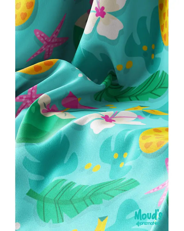 Turquoise Ananas and Hindistan Cevizi Pattern Printed Suede Table Runner - 3