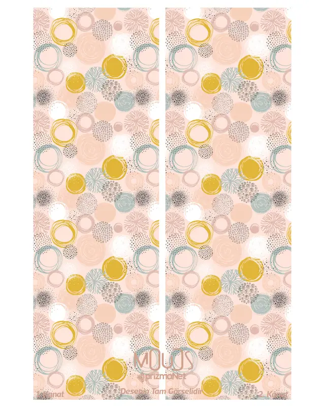 Xero Floral 1 Desenli Süet Oturma Odası Salon Fon Perde Baskılı Ekstrafor Büzgü 2 Kanat PRD-1081 - 3