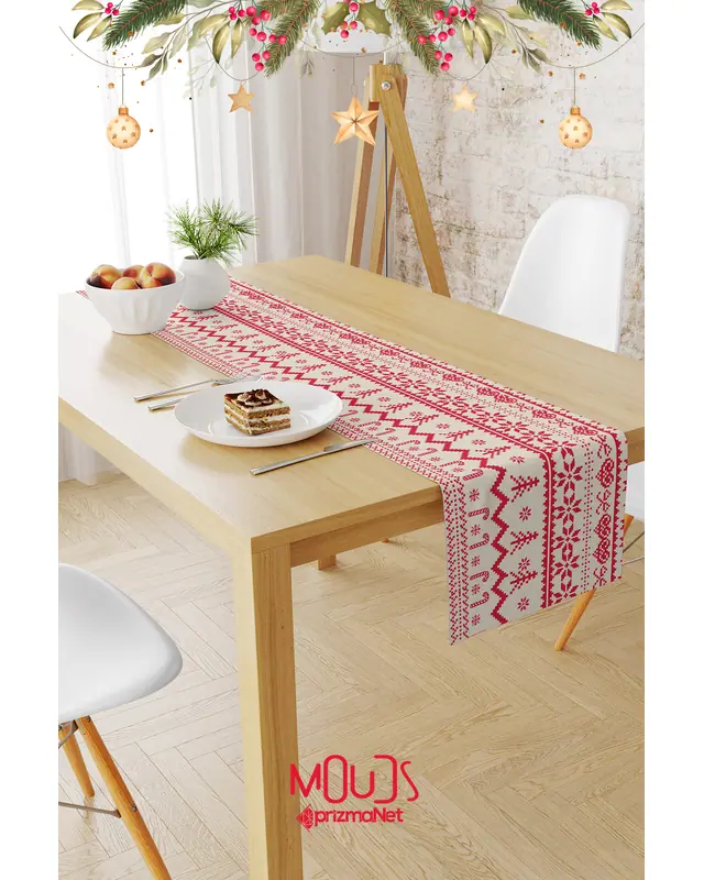 Christmas Kazağı Pattern Suede Table Runner - 2