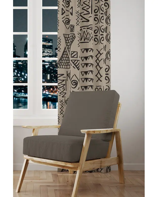 Egypt Patterned Suede Living Room Decorative Curtain Digital Printed Pencil Pleat - Single Panel - PRD-1008-TK - 2
