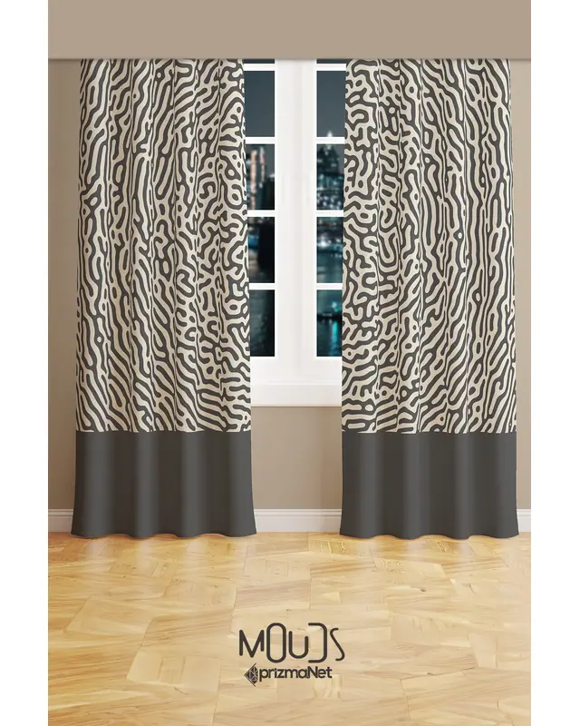 Alley 2 Patterned Suede Living Room Decorative Curtain Printed Pencil Pleat Body - Set of 2 Panels - PRD-1078 - 2