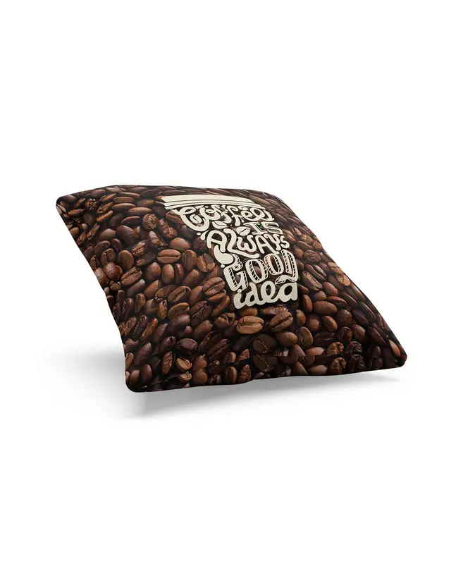 Kahve Zamanı Pattern Double-Sided Printed Suede Cushion Cover - 2