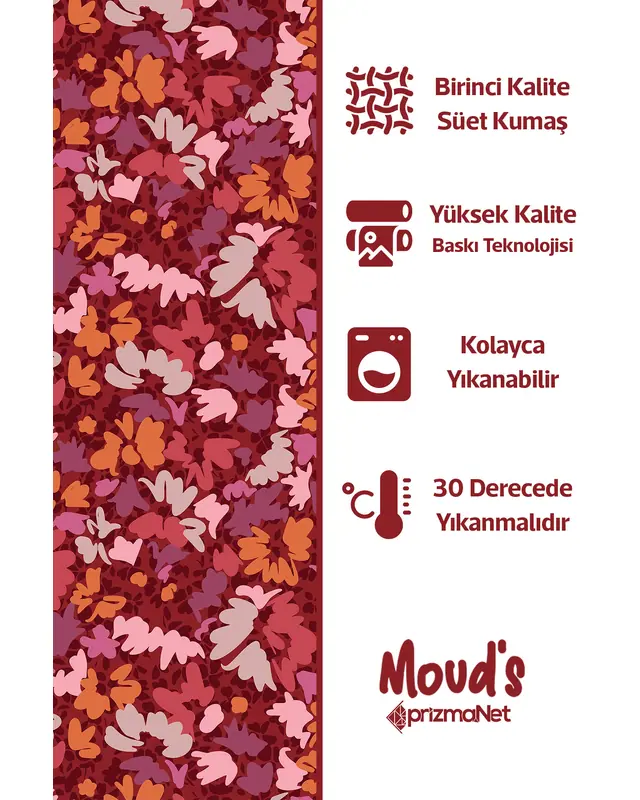 Burgundy 2 Pattern Printed Suede Table Runner - 3