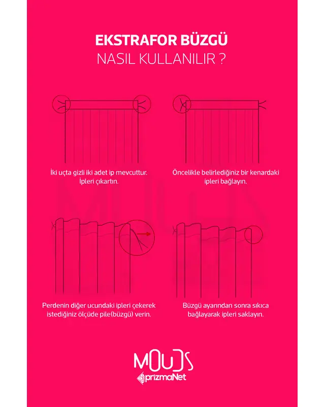 Wave Fuchsia Patterned Suede Living Room Decorative Curtain Pencil Pleat - Set of 2 Panels - PRD-1097 - 5
