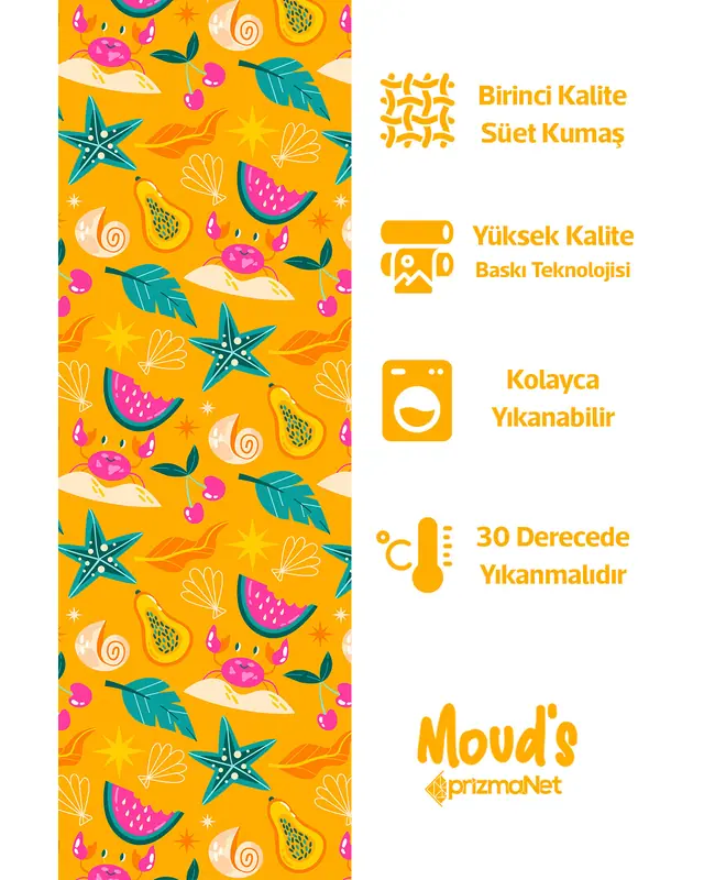 Orange Karpuz and Mango Pattern Printed Suede Table Runner - 2