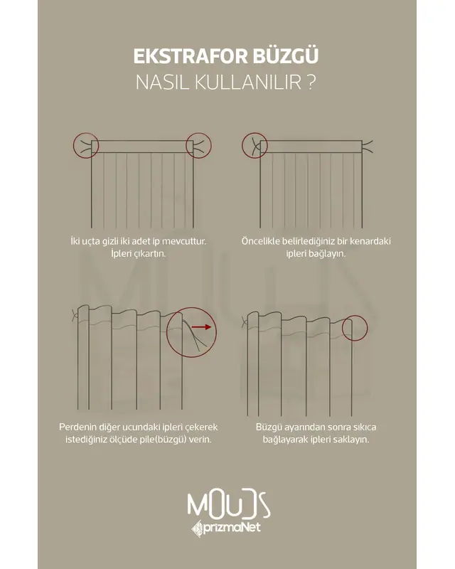 Kahverengi Dalga Desenli Süet Oturma Odası Salon Fon Perde Baskılı Ekstrafor Büzgü 2 Kanat PRD-1067 - 5