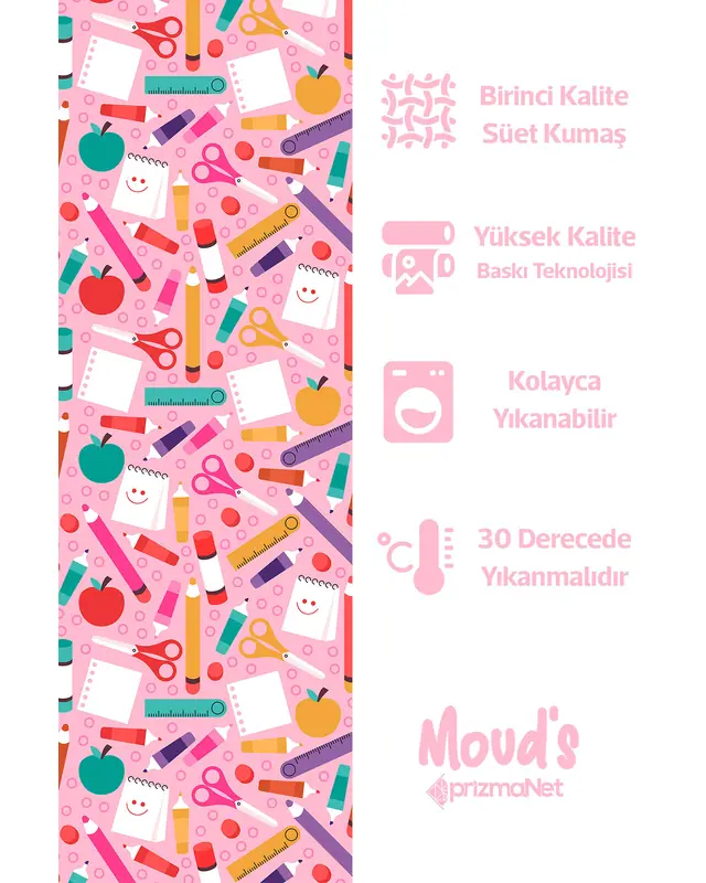Pembe Kalem Kağıt Makas Desenli Yuvarlak Süet Dertsiz Masa Örtüsü - 2