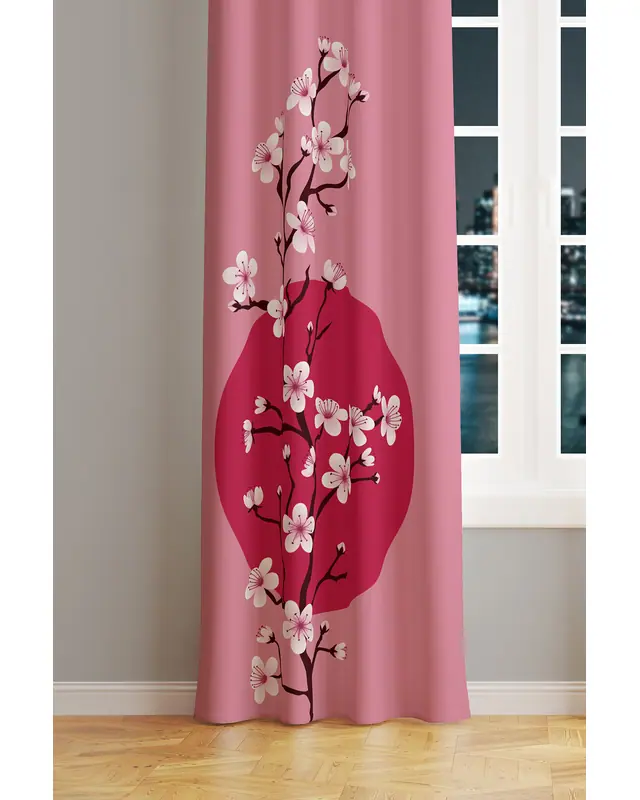 Blossom Japan 1 Desenli Süet Oturma Odası Salon Fon Perde Baskılı Ekstrafor Büzgü TEK KANAT PRD-1106