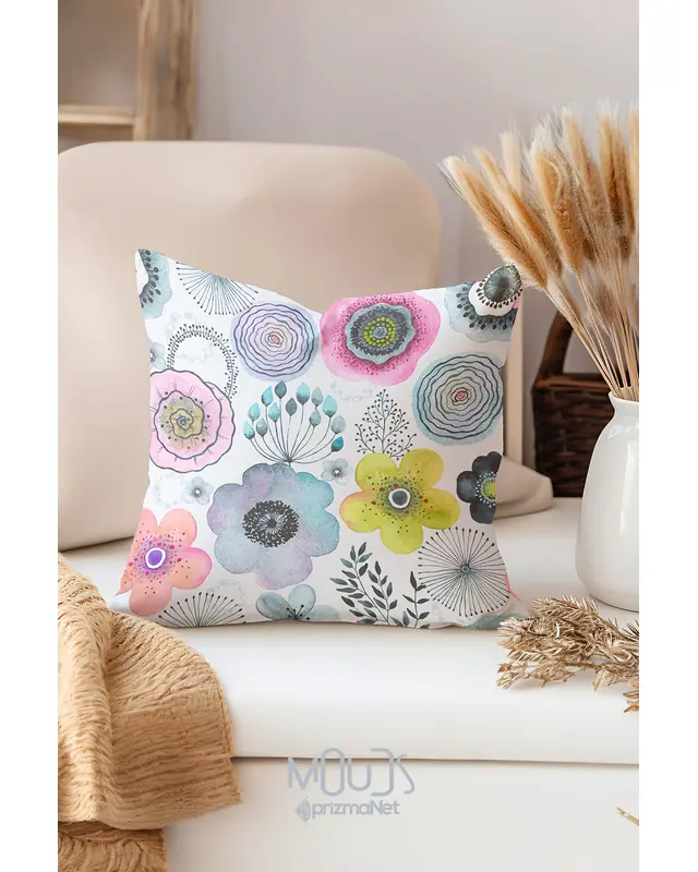 Su Çiçeği Pattern Double-Sided Printed Single Cushion Cover