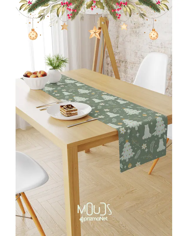 Haki Christmas Pattern Suede Table Runner - 2