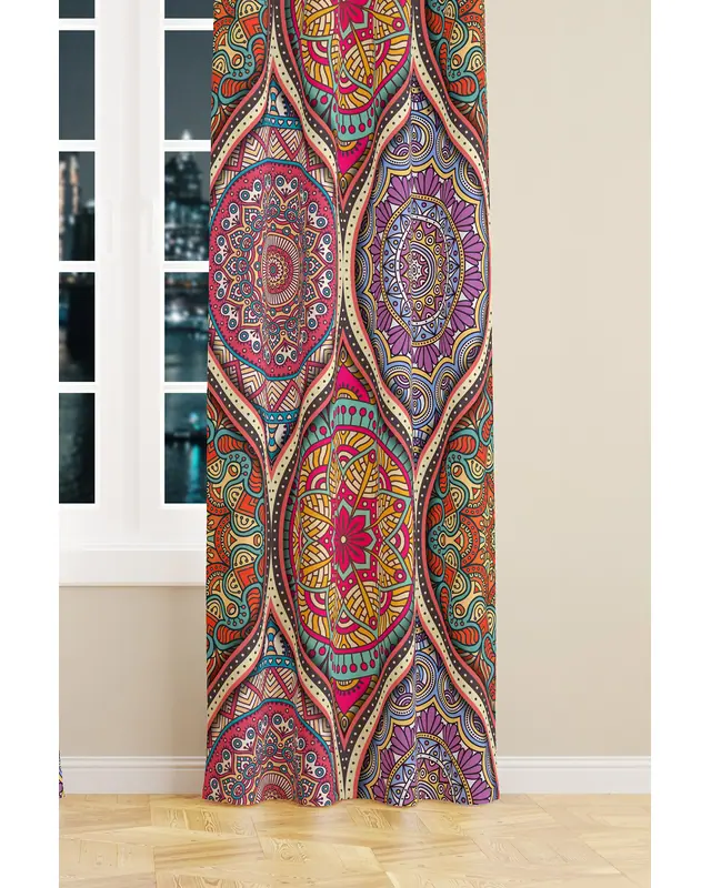Colorful Mandala Patterned Suede Living Room Decorative Curtain Printed Pencil Pleat - Single Panel - PRD-1102-TK - 2