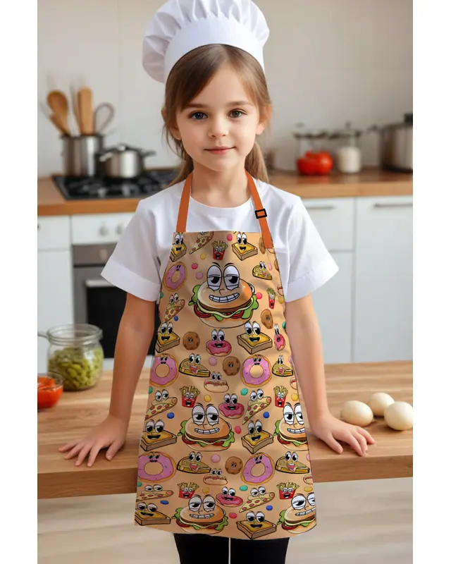 Çocuk Mutfak Önlüğü, Aktivite Önlüğü, Desenli Mutfak Önlüğü, 55 cm Boy 40 cm Genişlik Çocuk Önlüğü