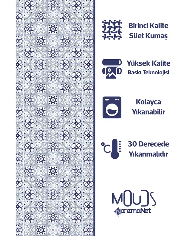 Smoky Grey Ornament Islamic Round Easy-Care Suede-Feel Tablecloth - MSY-232 - 7