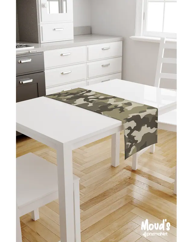 Green Camouflage Pattern Printed Suede Table Runner - 2