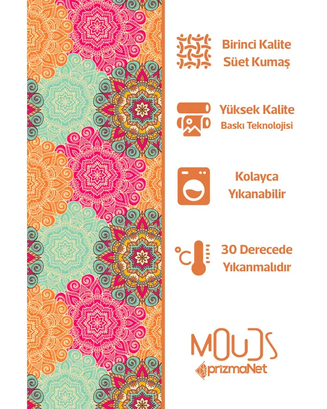 Mandala Patterned Suede Living Room Decorative Curtain Digital Printed Pencil Pleat - Single Panel - PRD-1099-TK - 4