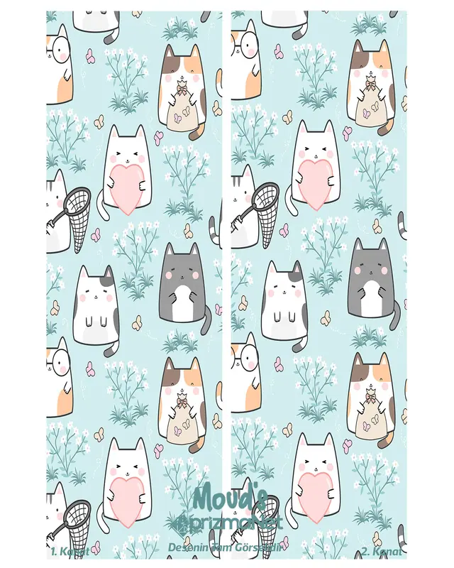 Sweet Catlets Patterned Printed Kids' and Baby Room Decorative Curtain - Set of 2 Panels - PRD-20 - 3