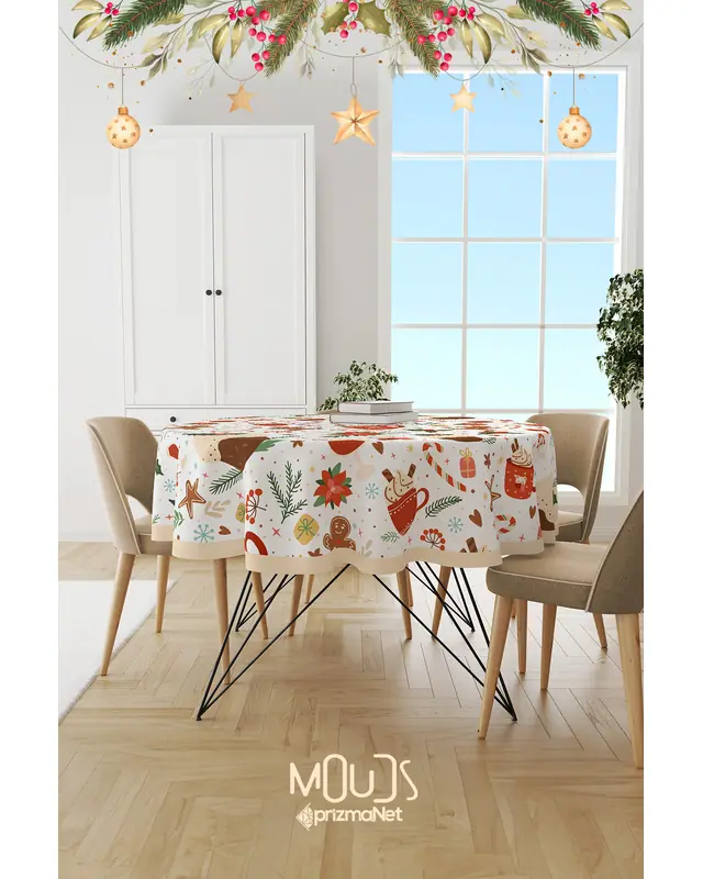 Christmas Cake Round Easy-Care Suede-Feel Tablecloth - MSY-200 - 2