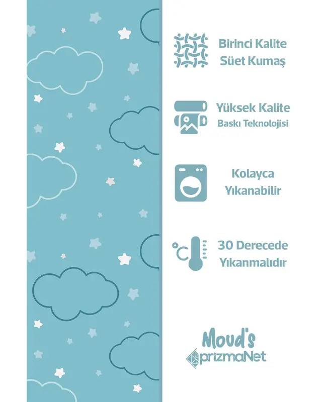 Colorful Cloud Patterned Decorative Curtain Kids' and Baby Room Digital Printed Suede Pencil Pleat - Single Panel - PRD-14-TK - 6