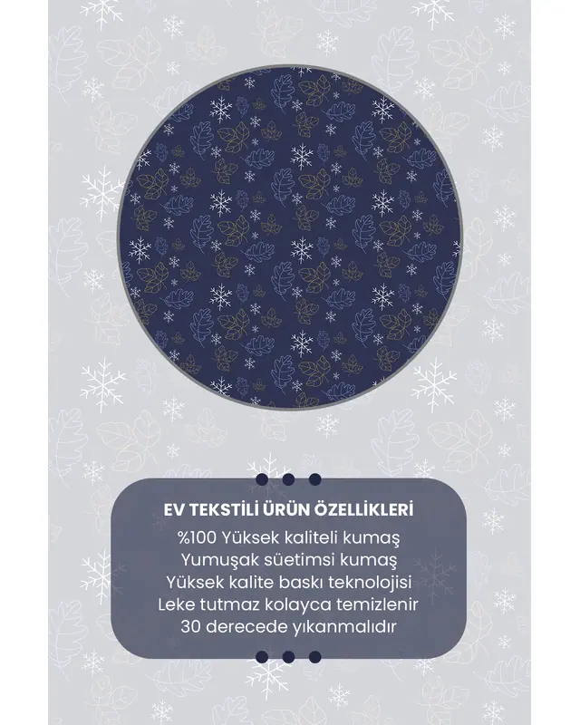 Navy Blue White Snowflakes Christmas Round Easy-Care Suede-Feel Tablecloth - MSY-278 - 3