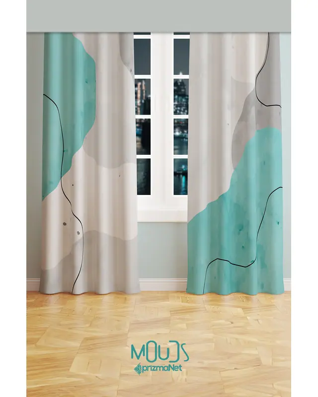 Undulation Patterned Suede Living Room Decorative Curtain Printed Pencil Pleat Body - Set of 2 Panels - PRD-1114 - 2