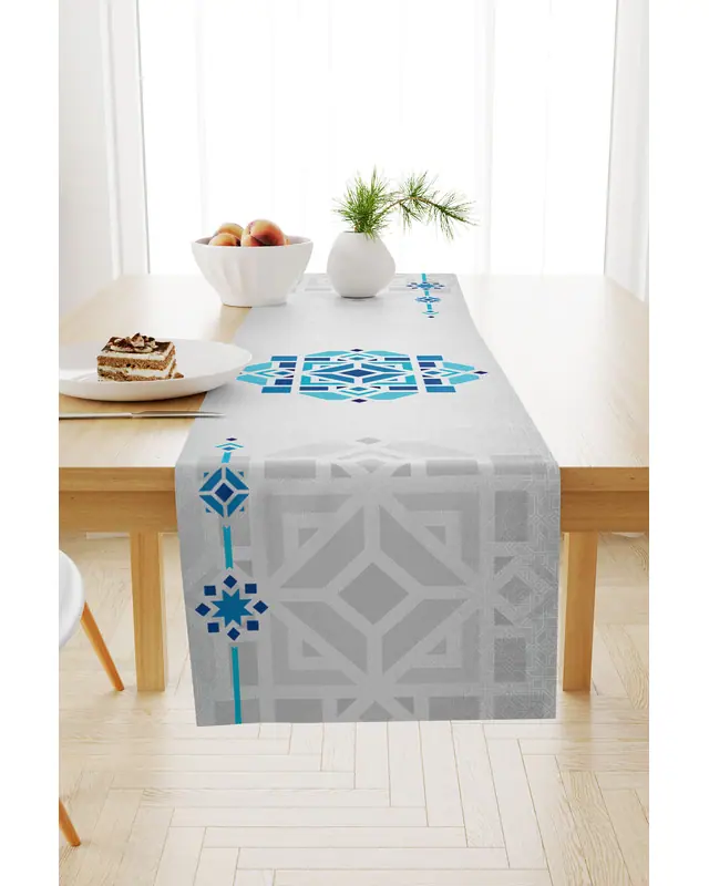 Ramazan Desenli 40X140 Runner Masa Örtüsü, Dertsiz Süet Dokulu Runner, Leke Tutmaz Runner