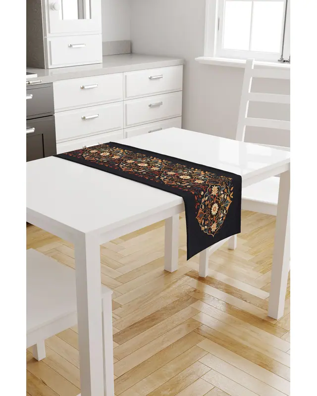 Ramazan Desenli 40X140 Runner Masa Örtüsü, Dertsiz Süet Dokulu Runner, Leke Tutmaz Runner