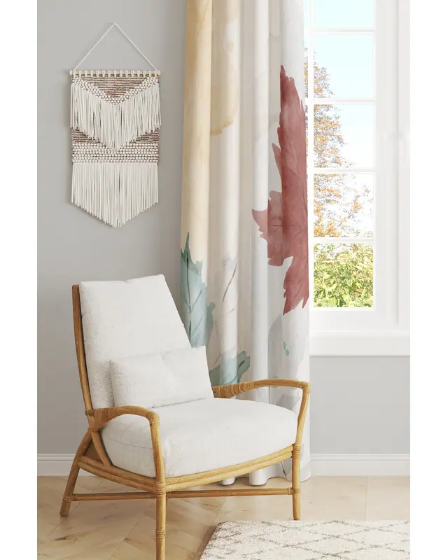 Autumn Leaves Desenli Süet Oturma Odası Salon Fon Perde Baskılı Ekstrafor Büzgü TEK KANAT PRD-1060 - 2