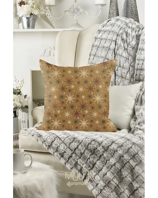 Double-Sided Printed Set of 4 Brown Snowflakes Christmas Pattern Cushion Cover New Year PL1133-4LÜ - 3