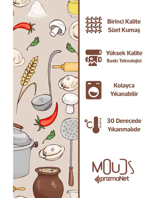 Süet Dokulu Kumaş Bej Afiyet Olsun Desenli Mutfak Önlüğü, Aşçı Önlüğü, Garson Önlüğü, Restoran Önlük - 3