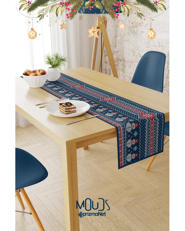 Kardan Adam Christmas Kazağı Pattern Suede Table Runner - 2