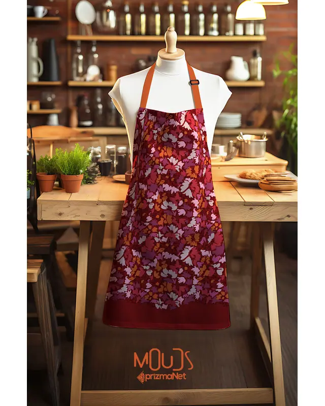 Süet Dokulu Kumaş Burgundy 2 Desenli Mutfak Önlüğü, Aşçı Önlüğü, Garson Önlüğü, Restoran Önlük